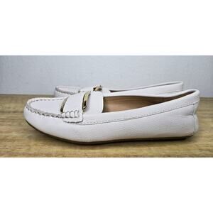 Calvin Klein Women's Cream Leather Loafers with Gold Accent